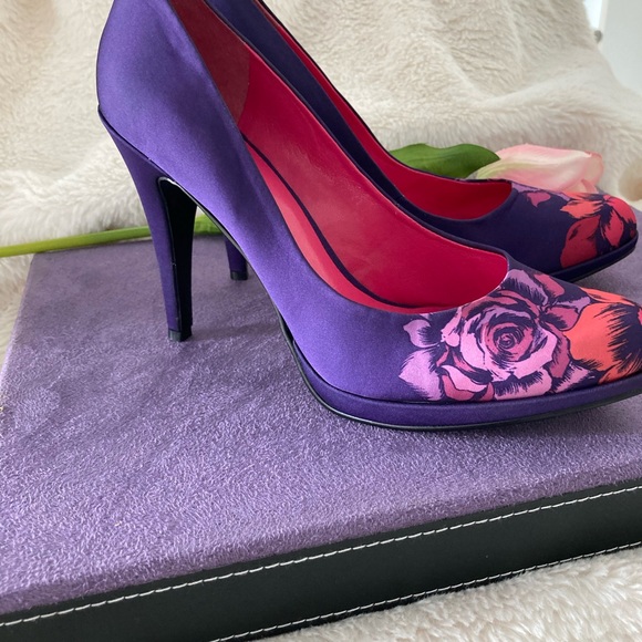 Nine West ‘Rocha’ Satin Purple Floral Heel Sz 10 - Picture 7 of 12